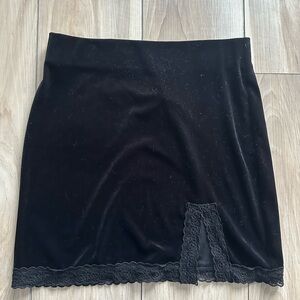 Forever 21 Black Velvet Mini Skirt with Lace Detail